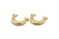 Gold Moon Charm, 2 Gold Plated Brass Textured Horn Charms, Pendant, Jewelry Finding (19x6x4.40mm) N0234 Q0203