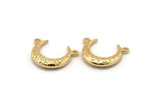 Gold Moon Charm, 2 Gold Plated Brass Textured Horn Charms, Pendant, Jewelry Finding (19x6x4.40mm) N0234 Q0203