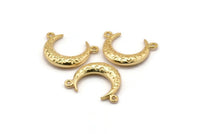 Gold Moon Charm, 2 Gold Plated Brass Textured Horn Charms, Pendant, Jewelry Finding (19x6x4.40mm) N0234 Q0203