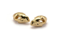 Gold Fruit Bat Skull, 1 Gold Plated Brass Short Nosed Fruit Bat Skull With 1 Loop, Findings, Charms (11x14x21mm) U105 Q0344
