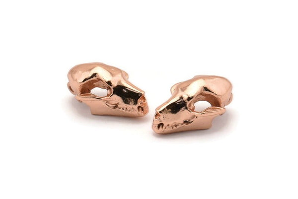 Rose Gold Fruit Bat Skull, 1 Rose Gold Plated Brass Short Nosed Fruit Bat Skull With 1 Loop, Findings, Charms (11x14x21mm) U105 Q0344