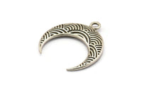 Pirinç Ay Tılsımı, 2 Antik Gümüş Kaplama Pirinç Dokulu Boynuz Tılsımı, Kolye Ucu, Mücevher Parçası (27x8.25x3.30mm) N0207