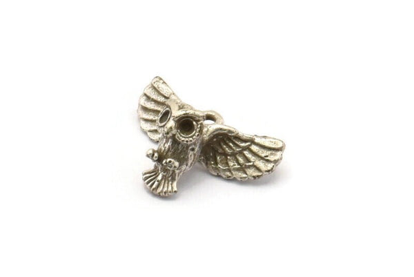 Tiny Silver Owl, 3 Antique Silver Plated Brass Owl Necklace Pendants With 1 Loop (18x10mm) N0417 H0326