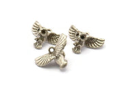 Tiny Silver Owl, 3 Antique Silver Plated Brass Owl Necklace Pendants With 1 Loop (18x10mm) N0417 H0326
