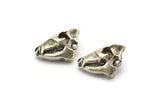 Ox Skull Charm, 2 Antique Silver Plated Brass Ox Skull Necklace Pendants, (21x13x10mm) N0486