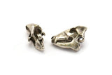 Ox Skull Charm, 2 Antique Silver Plated Brass Ox Skull Necklace Pendants, (21x13x10mm) N0486
