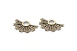 Silver Badge Charm, 2 Antique Silver Plated Brass Rosette Charm Pendants, Earrings, Findings (32x21mm) N0754