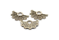 Silver Badge Charm, 2 Antique Silver Plated Brass Rosette Charm Pendants, Earrings, Findings (32x21mm) N0754