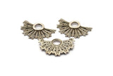 Silver Badge Charm, 2 Antique Silver Plated Brass Rosette Charm Pendants, Earrings, Findings (32x21mm) N0754