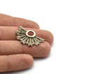 Silver Badge Charm, 2 Antique Silver Plated Brass Rosette Charm Pendants, Earrings, Findings (32x21mm) N0754