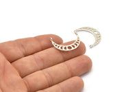 Moon Phases Charm, 925 Silver Crescent Pendants With 2 Loops (25x6x1mm) N0992