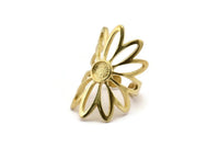 Brass Ring Setting, Raw Brass Flower Ring With 1 Stone Settings - Pad Size 6mm N1793