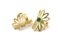 Brass Ring Setting, Raw Brass Flower Ring With 1 Stone Settings - Pad Size 6mm N1793