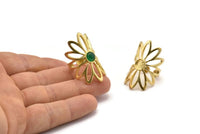 Brass Ring Setting, Raw Brass Flower Ring With 1 Stone Settings - Pad Size 6mm N1793