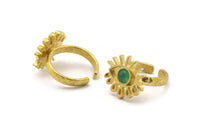 Brass Eye Ring, 2 Raw Brass Eye Ring With 1 Stone Settings - Pad Size 5mm N1786