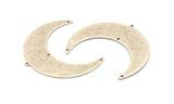 Silver Moon Charm, 2 Antique Silver Plated Brass Crescent Moon Charms With 1 Loop And 3 Holes, Stamping Blanks (50x17x0.90mm) M825