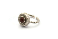 Silver Ring Settings, 2 Antique Silver Plated Brass Round Ring With 1 Stone Setting - Pad Size 6mm N1101