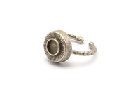 Silver Ring Settings, 2 Antique Silver Plated Brass Round Ring With 1 Stone Setting - Pad Size 6mm N1101