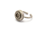 Silver Ring Settings, 2 Antique Silver Plated Brass Round Ring With 1 Stone Setting - Pad Size 6mm N1101