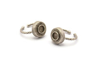 Silver Ring Settings, 2 Antique Silver Plated Brass Round Ring With 1 Stone Setting - Pad Size 6mm N1101
