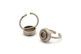 Silver Ring Settings, 2 Antique Silver Plated Brass Round Ring With 1 Stone Setting - Pad Size 6mm N1101