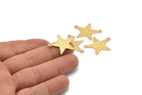 Gold Star Charm, 4 Textured Gold Plated Brass Star Charms With 2 Loops (27x22x0.80mm) M01576