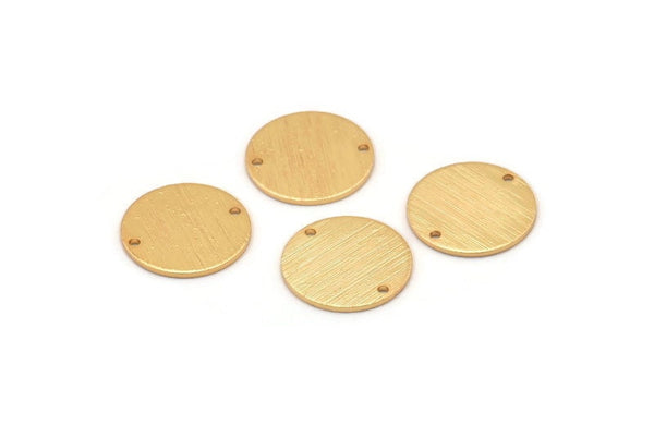 Gold Cabochon Tag, 4 Textured Gold Plated Brass Round Charms With 2 Holes, Stamping Tags (14x0.80mm) M01586