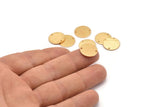 Gold Cabochon Tag, 4 Textured Gold Plated Brass Round Charms With 2 Holes, Stamping Tags (14x0.80mm) M01586