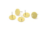 Brass Round Earring, 10 Hammered Raw Brass Round Stud Earrings With 1 Hole, Findings (12x0.80mm) M01519 A2423