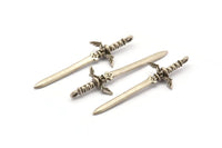 Zelda Sword Charm, 4 Antique Silver Plated Brass Sword Charms with 1 Loop, Earrings,Charms Pendants, Findings (49x15mm) N0800 H0966