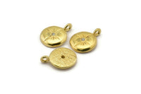 Brass Round Charm, 4 Raw Brass Round Charms With Cubic Zircon And 1 Loop, CZ Pave Circle Charm, Pendants, Earring Findings (16x13x2mm) N1800