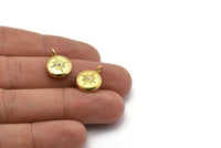 Brass Round Charm, 4 Raw Brass Round Charms With Cubic Zircon And 1 Loop, CZ Pave Circle Charm, Pendants, Earring Findings (16x13x2mm) N1800