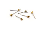 Stainless Post With Prong Setting, 50 Stainless Steel Earring Posts With Raw Brass 3mm Pad Bs 1266