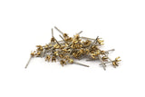 Stainless Post With Prong Setting, 50 Stainless Steel Earring Posts With Raw Brass 3mm Pad Bs 1266