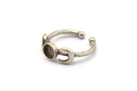 Silver Ring Settings, 2 Antique Silver Plated Brass Moon And Planet Ring With 1 Stone Setting - Pad Size 6mm N1159 H0330