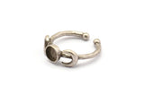 Silver Ring Settings, 2 Antique Silver Plated Brass Moon And Planet Ring With 1 Stone Setting - Pad Size 6mm N1159 H0330