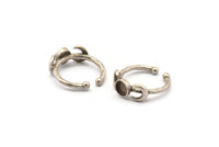Silver Ring Settings, 2 Antique Silver Plated Brass Moon And Planet Ring With 1 Stone Setting - Pad Size 6mm N1159 H0330