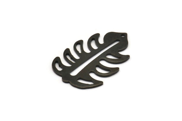 Siyah Yaprak Tılsımı, 1 Delikli 4 Oksitlenmiş Siyah Pirinç Yaprak Tılsımı, Yaprak Tılsımı Küpeleri (30x20x0,80 mm) M01699