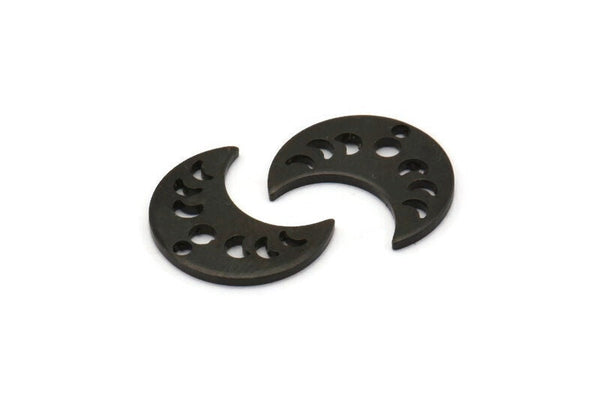 Siyah Ay Tılsımı, 1 Delikli 12 Oksitlenmiş Siyah Pirinç Hilal Evreleri Tılsımı (15x8x1mm) M01867