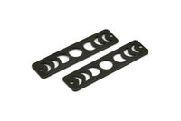 Siyah Dikdörtgen Charm, 2 Delikli 6 Oksitlenmiş Siyah Pirinç Ay Evreleri Charm'ı (40x10x0,80 mm) M01997 H1149