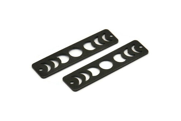 Siyah Dikdörtgen Charm, 2 Delikli 6 Oksitlenmiş Siyah Pirinç Ay Evreleri Charm'ı (40x10x0,80 mm) M01997 H1149