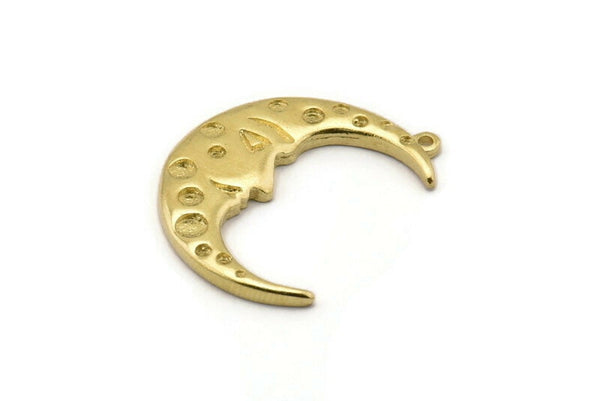 Brass Moon Charm, Raw Brass Crescent Moon Charms With 1 Loop (31x12mm) N1517