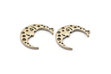 Silver Moon Charm, 2 Antique Silver Plated Brass Crescent Moon Charms With 1 Loop (31x12mm) N1517