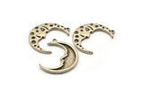 Silver Moon Charm, 2 Antique Silver Plated Brass Crescent Moon Charms With 1 Loop (31x12mm) N1517