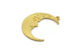Brass Moon Charm, 2 Raw Brass Crescent Moon Charms With 1 Loop (32x1.2mm) N1512