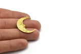 Brass Moon Charm, 2 Raw Brass Crescent Moon Charms With 1 Loop (32x1.2mm) N1512