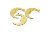 Brass Moon Charm, 2 Raw Brass Crescent Moon Charms With 1 Loop (32x1.2mm) N1512