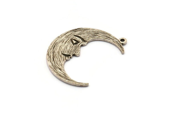 Silver Moon Charm, 2 Antique Silver Plated Brass Crescent Moon Charms With 1 Loop (32x1.2mm) N1512