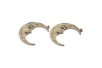 Silver Moon Charm, 2 Antique Silver Plated Brass Crescent Moon Charms With 1 Loop (32x1.2mm) N1512
