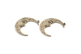 Silver Moon Charm, 2 Antique Silver Plated Brass Crescent Moon Charms With 1 Loop (32x1.2mm) N1512